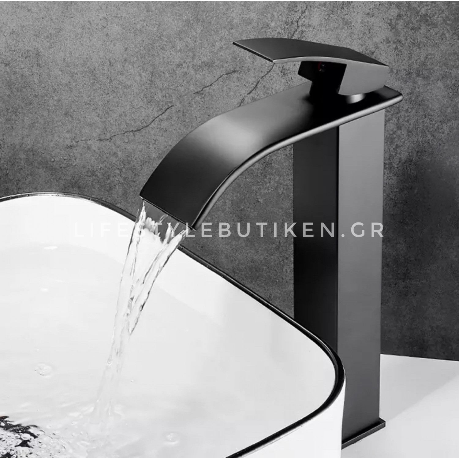 NARON Μπαταρία Νιπτήρα Ψηλή αναμεικτική καταρράκτης NR-1010B BLACK MAT