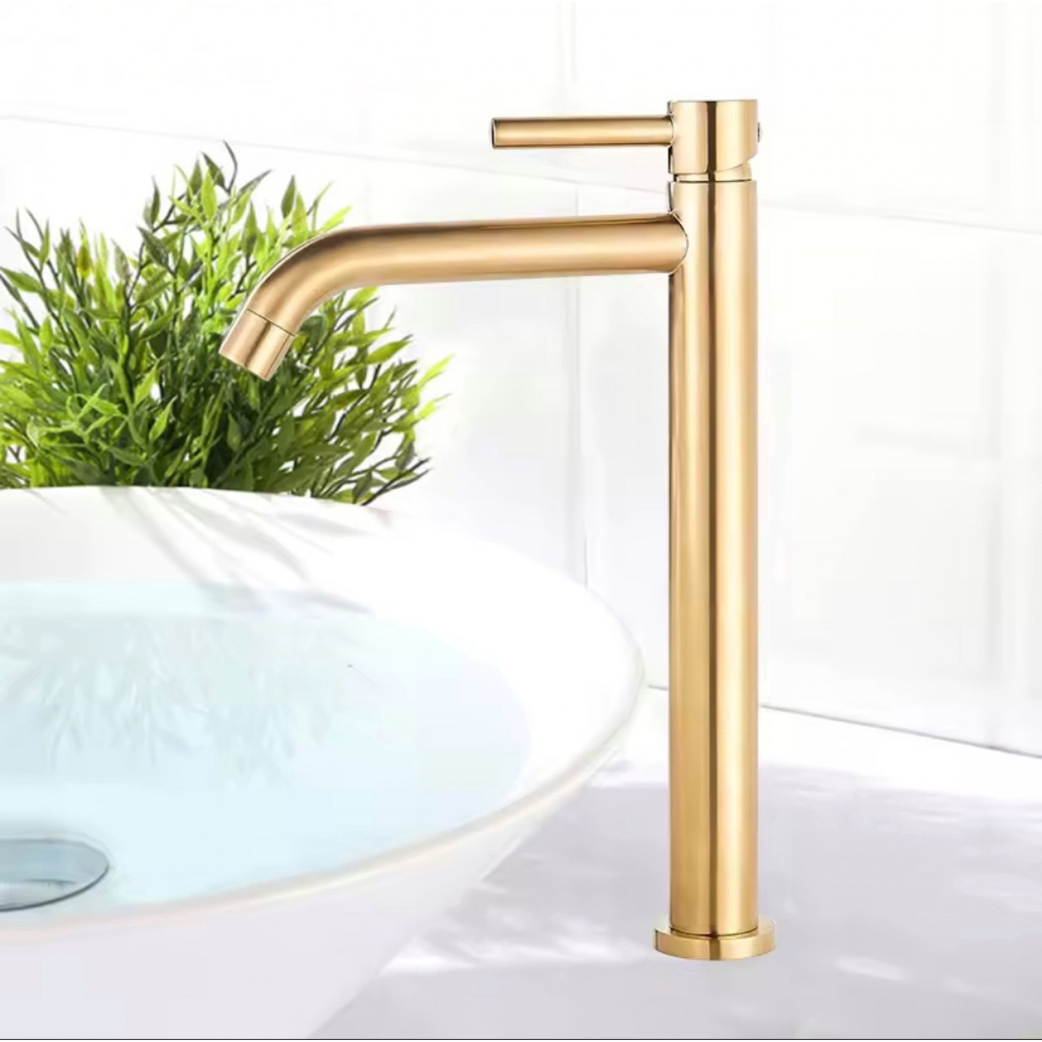 Naron Ψηλή Μπαταρία Πάγκου Νιπτήρα αναμεικτική NR2050 Brushed Gold