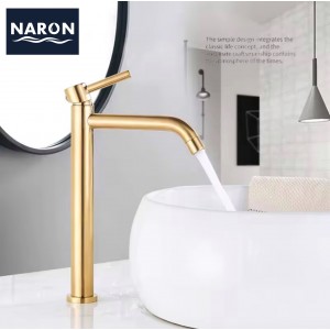 Naron Ψηλή Μπαταρία Πάγκου Νιπτήρα αναμεικτική NR2050 Brushed Gold