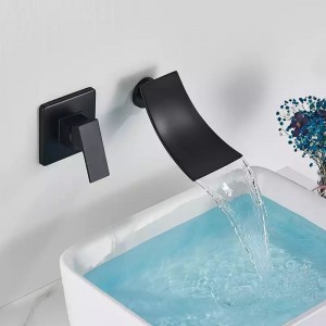 Luxury Επιτοίχια Βρύση Νιπτήρα Καταρράκτη με στόμιο μονής λαβής ανάμεικτη ζεστό κρύο MR7080 ΜΑΥΡΟ