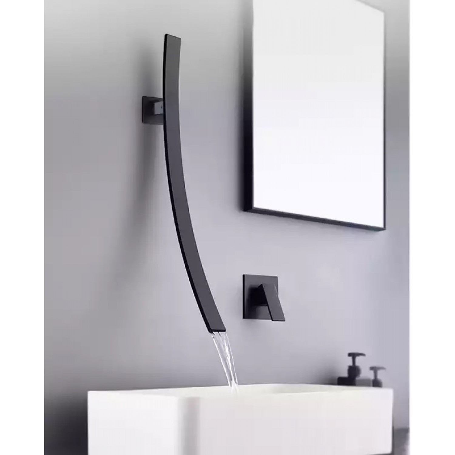 Luxury Επιτοίχια 68cm Βρύση Νιπτήρα Καταρράκτη με στόμιο μονής λαβής ανάμεικτη ζεστό κρύο RZ5073 ΜΑΥΡΟ