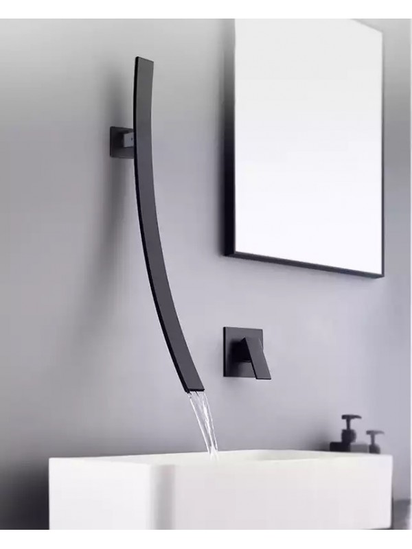 Luxury Επιτοίχια 68cm Βρύση Νιπτήρα Καταρράκτη με στόμιο μονής λαβής ανάμεικτη ζεστό κρύο RZ5073 ΜΑΥΡΟ