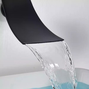 Luxury Επιτοίχια Βρύση Νιπτήρα Καταρράκτη με στόμιο μονής λαβής ανάμεικτη ζεστό κρύο MR7080 ΜΑΥΡΟ