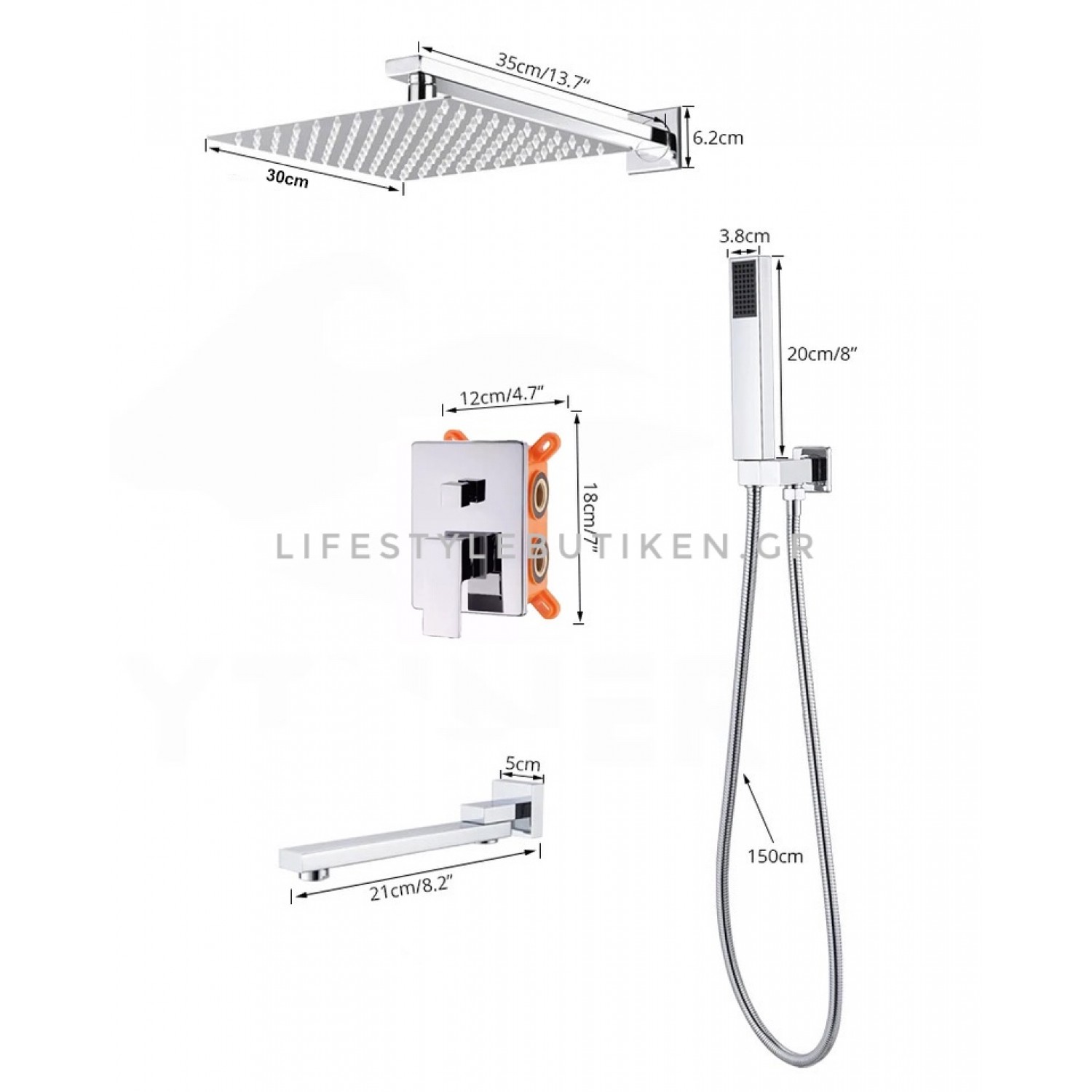 NARON Σετ Εντοιχιζόμενο Σύστημα Ντουζ 3 εξόδων CZ4034 CHROME