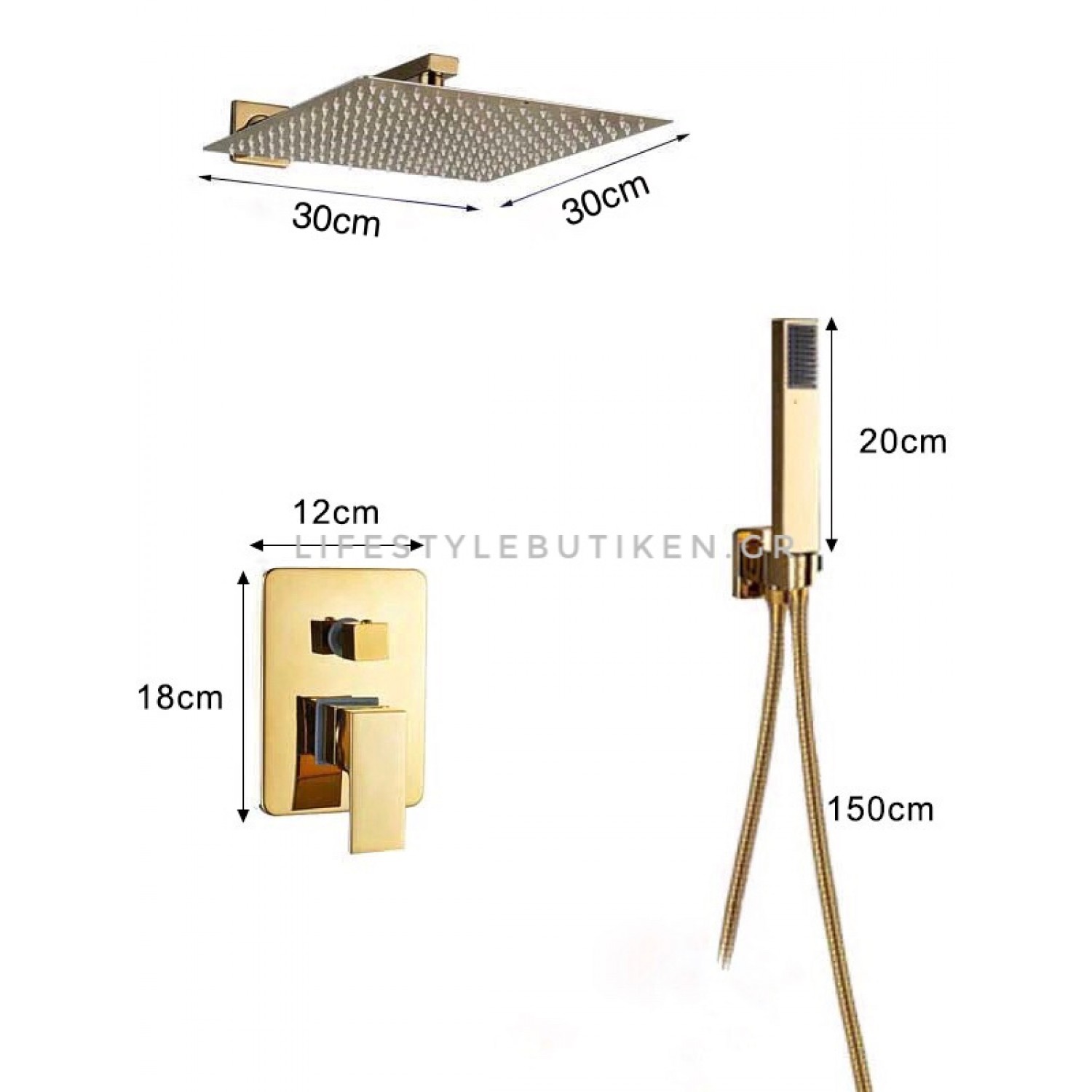 NARON Σετ Εντοιχιζόμενο Σύστημα Ντουζ 30 Εκατοστών NR4033 POLISH GOLD