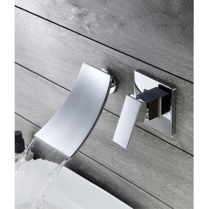 Luxury Επιτοίχια Βρύση Νιπτήρα Καταρράκτη με στόμιο μονής λαβής ανάμεικτη ζεστό κρύο MR7080 CHROME