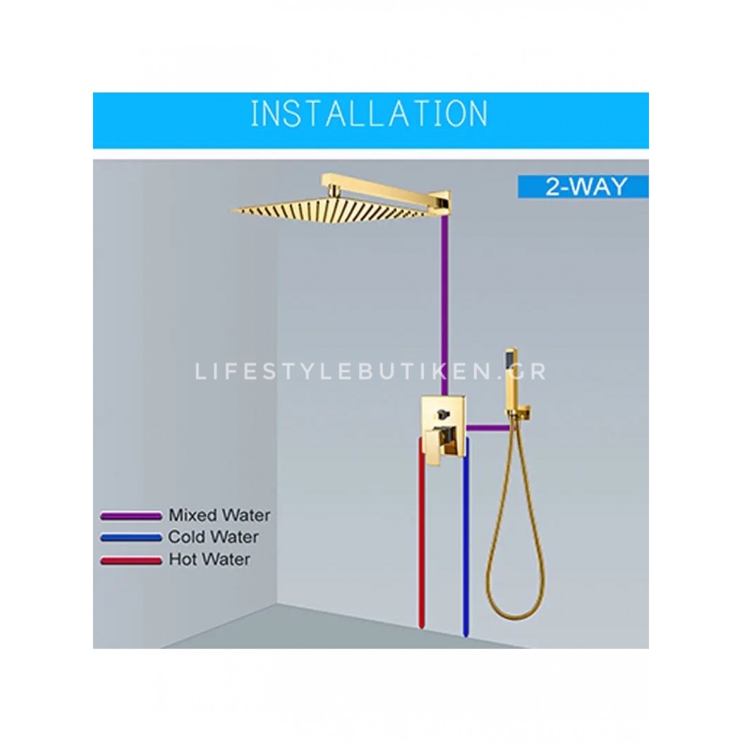 NARON Σετ Εντοιχιζόμενο Σύστημα Ντουζ 30 Εκατοστών NR4033 POLISH GOLD