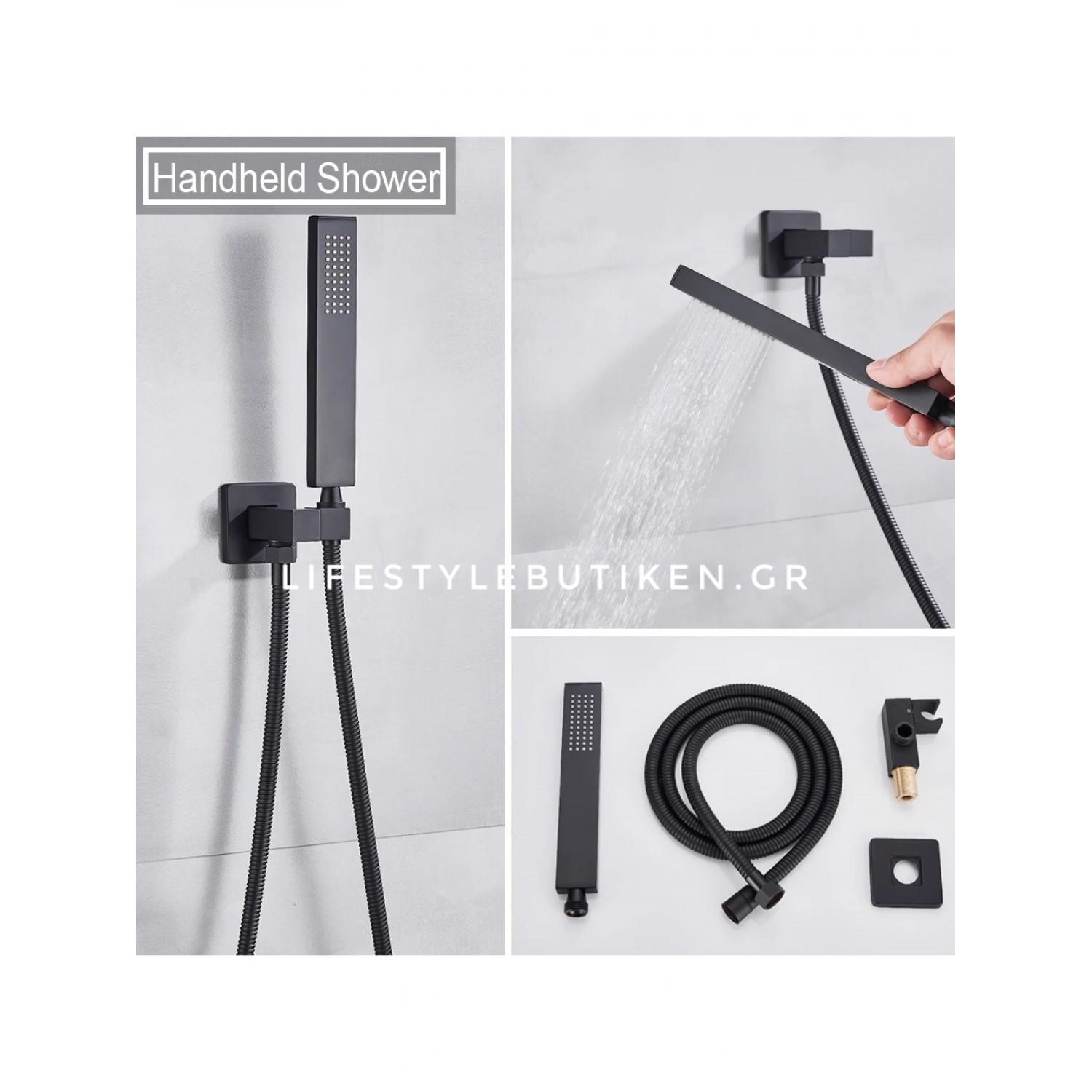 NARON Σετ Εντοιχιζόμενο Σύστημα Ντουζ 30 Εκατοστών Τριών Εξόδων Καταράκτη Οροφής NR4037 BLACK MAT