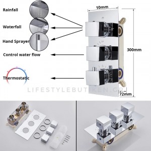 NARON Σετ Εντοιχιζόμενο Σύστημα Ντουζ Με Θερμοστατική Μπαταρία 3 εξόδων Καταρράκτης NR-5010C CHROME