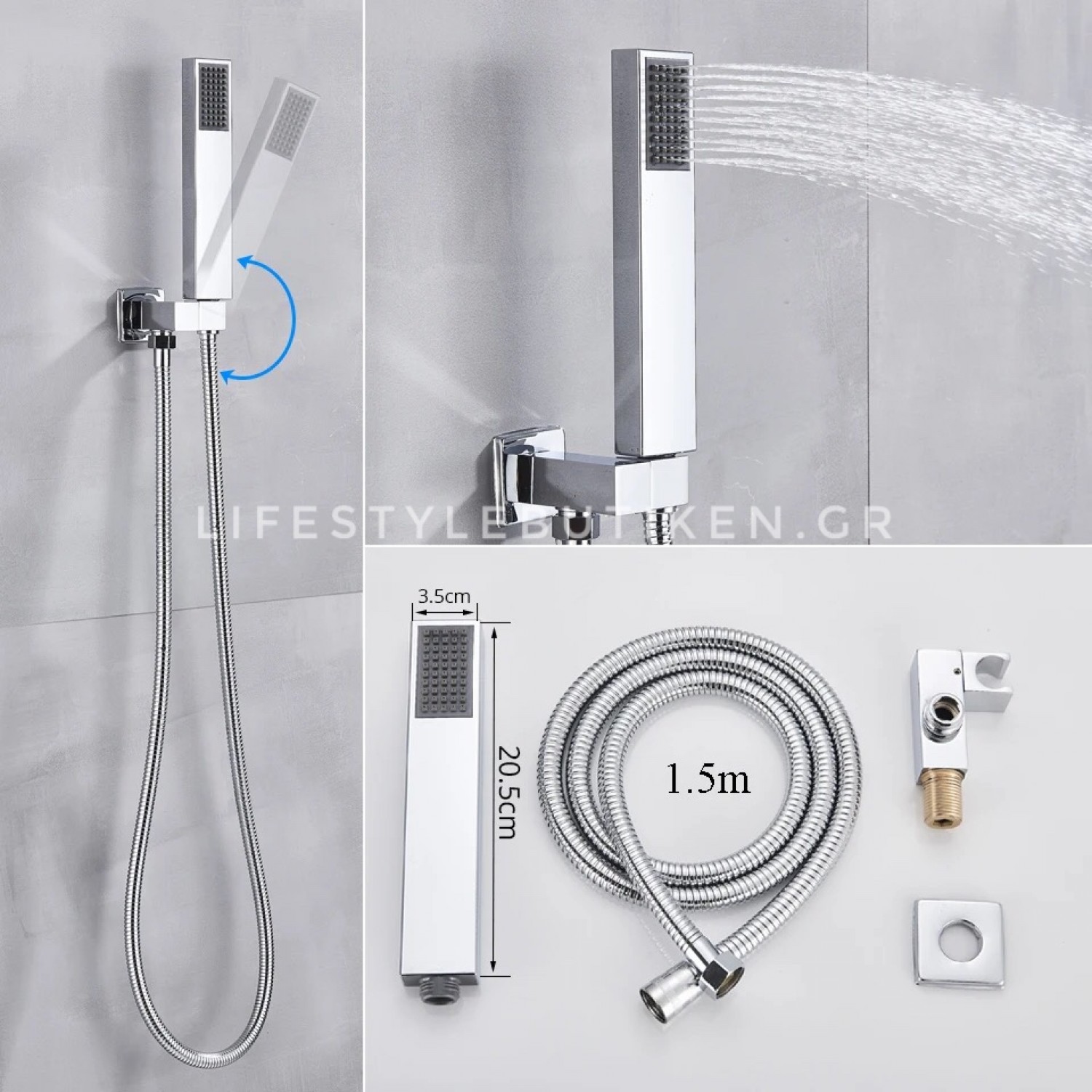 NARON Σετ Εντοιχιζόμενο Σύστημα Ντουζ Με Θερμοστατική Μπαταρία 3 εξόδων Καταρράκτης NR-5010C CHROME