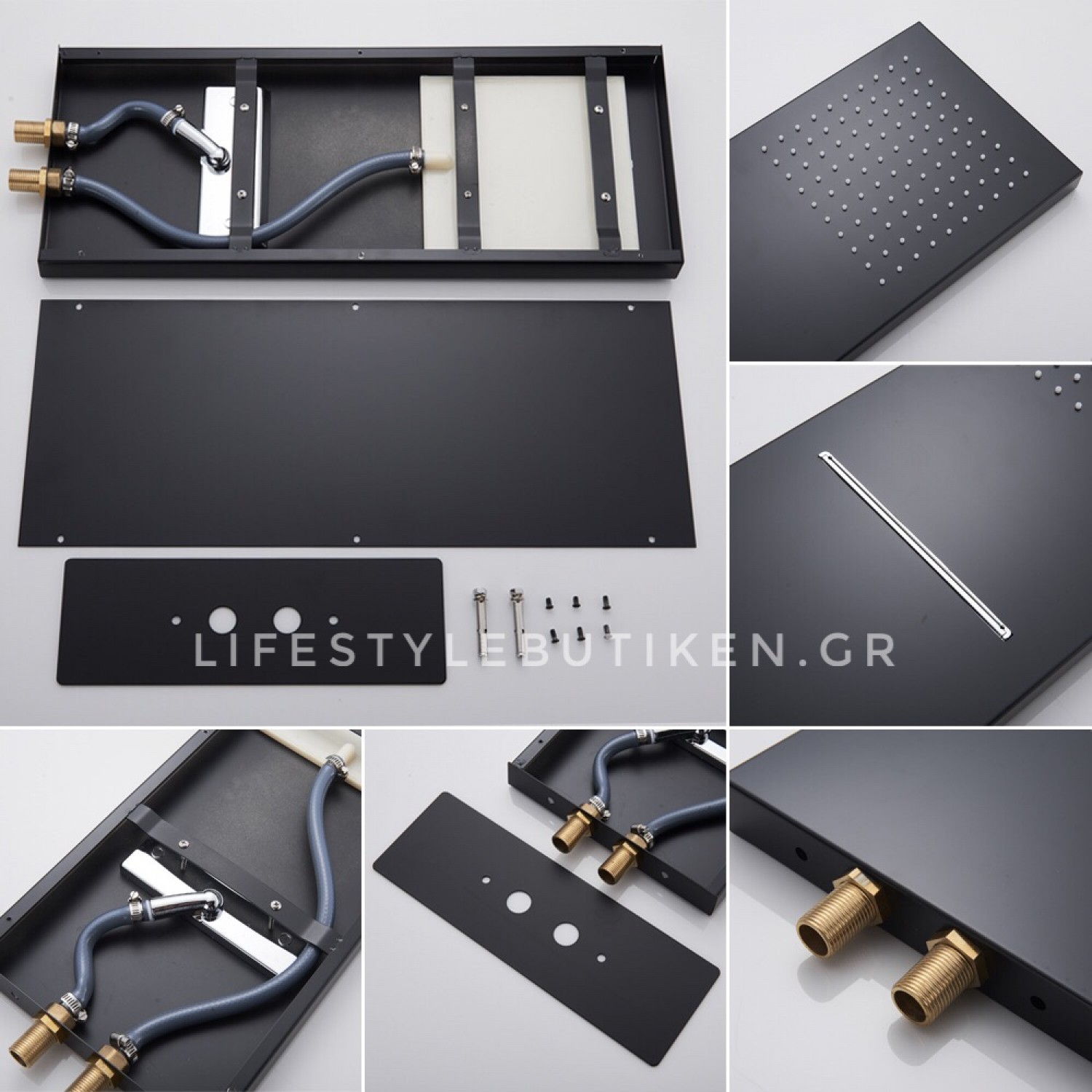 NARON Σετ Εντοιχιζόμενο Σύστημα Ντουζ Με Θερμοστατική Μπαταρία 3 εξόδων Καταρράκτης  NR-5010B BLACK MAT 