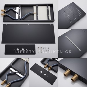 NARON Σετ Εντοιχιζόμενο Σύστημα Ντουζ Με Θερμοστατική Μπαταρία 3 εξόδων Καταρράκτης  NR-5010B BLACK MAT 