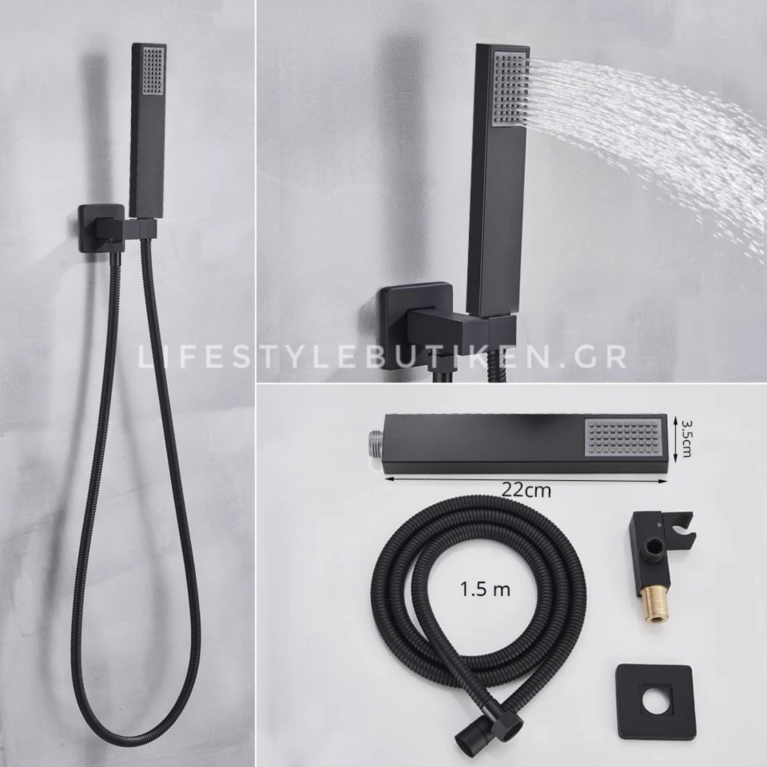 NARON Σετ Εντοιχιζόμενο Σύστημα Ντουζ Με Θερμοστατική Μπαταρία 3 εξόδων Καταρράκτης  NR-5010B BLACK MAT 