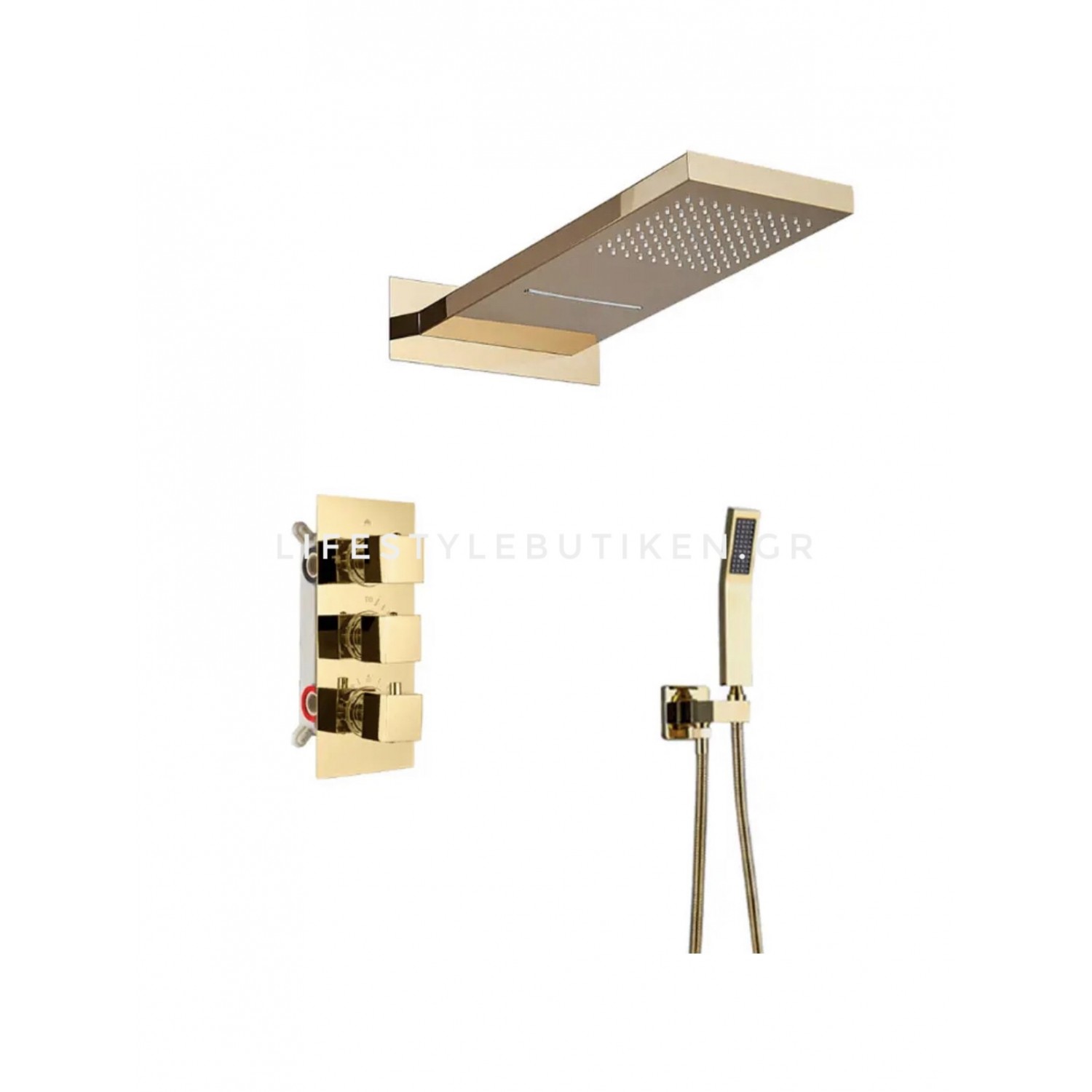 NARON Σετ Εντοιχιζόμενο Σύστημα Ντουζ Με Θερμοστατική Μπαταρία 3 εξόδων Καταρράκτης NR-5010 POLISHED GOLD