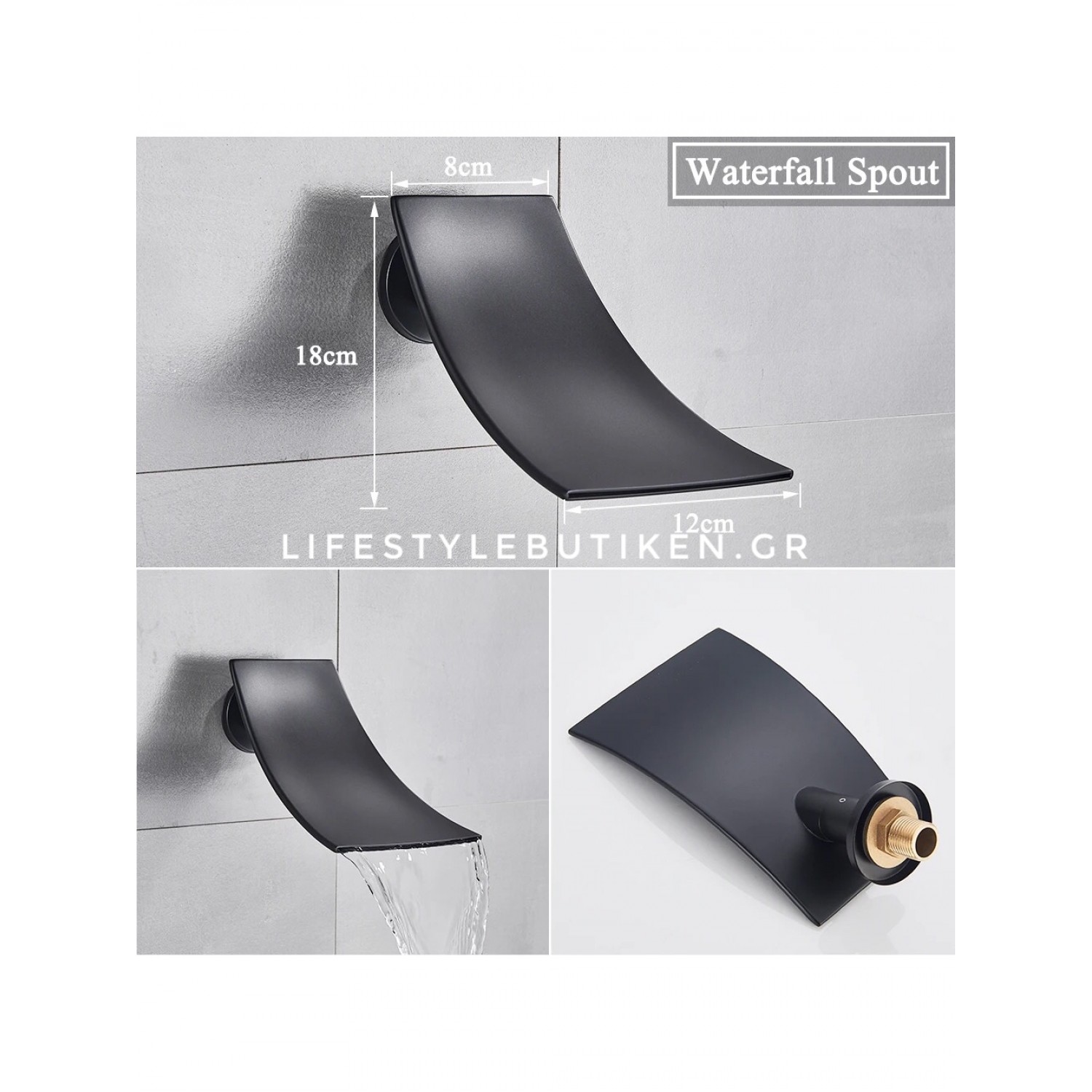 NARON Σετ Εντοιχιζόμενο Σύστημα Ντουζ 30 Εκατοστών Τριών Εξόδων Καταράκτη Οροφής NR4037 BLACK MAT