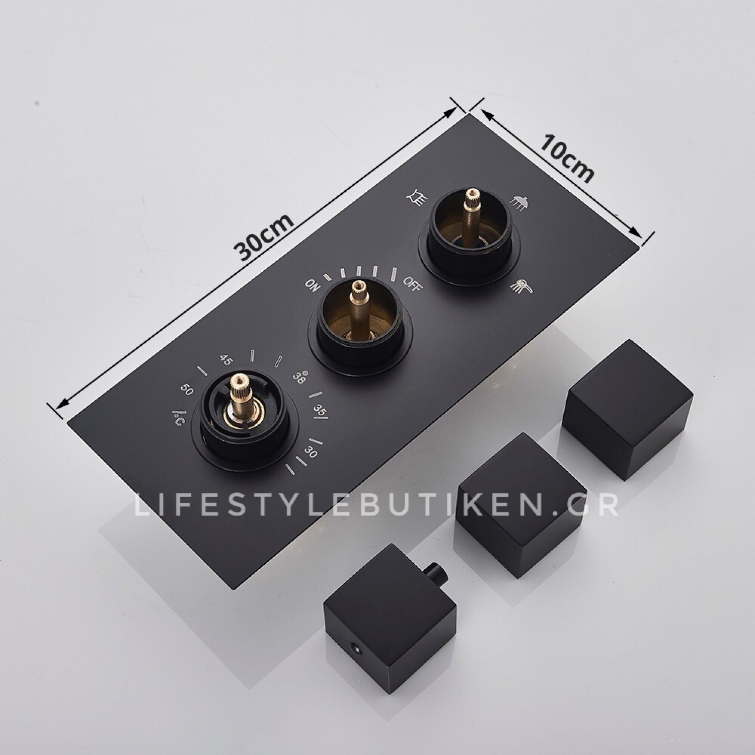 NARON Σετ Εντοιχιζόμενο Σύστημα Ντουζ Με Θερμοστατική Μπαταρία 3 εξόδων Καταρράκτης  NR-5010B BLACK MAT 