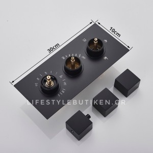 NARON Σετ Εντοιχιζόμενο Σύστημα Ντουζ Με Θερμοστατική Μπαταρία 3 εξόδων Καταρράκτης  NR-5010B BLACK MAT 