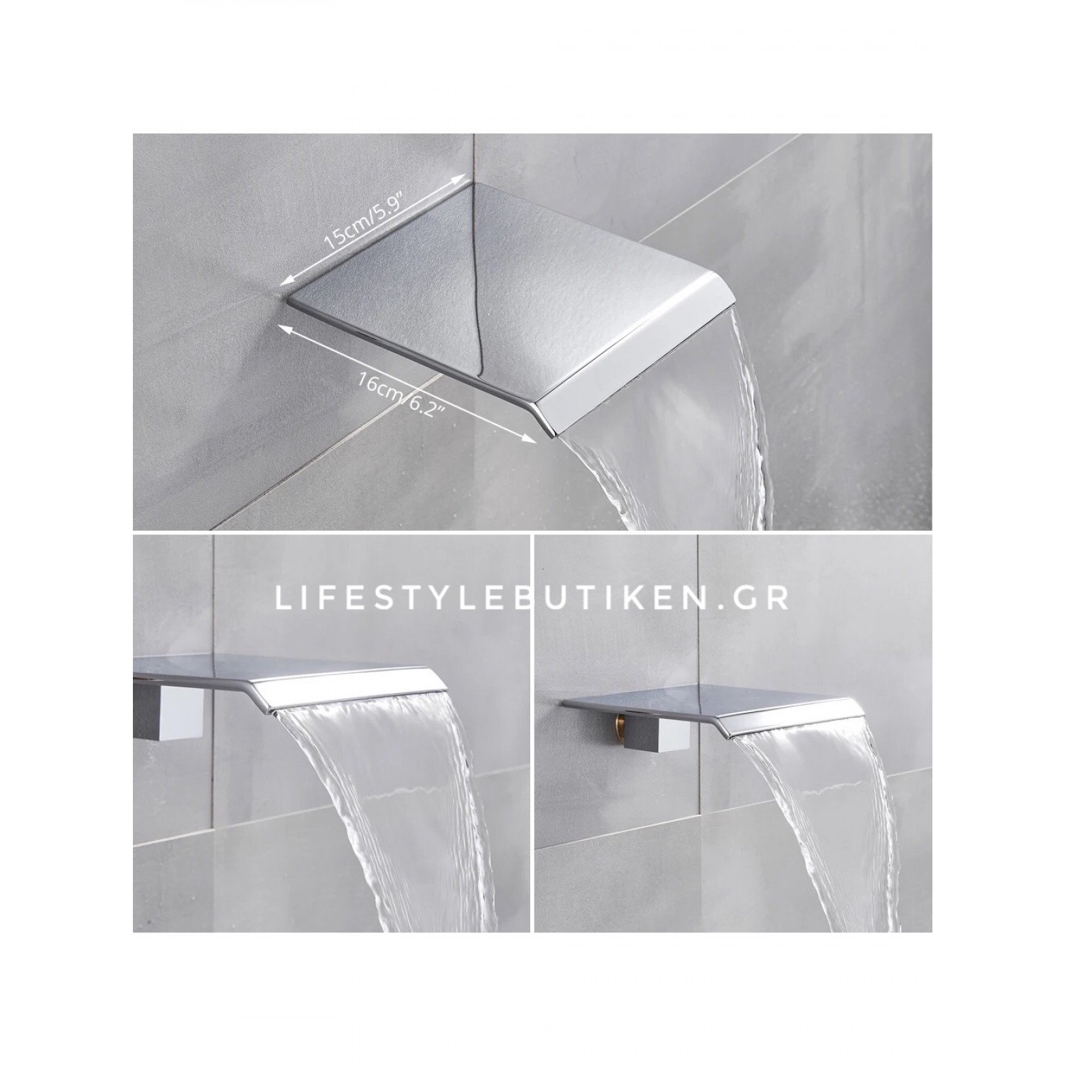 NARON Σετ Εντοιχιζόμενο Σύστημα Ντουζ 30 Εκατοστών Τριών Εξόδων Καταράκτη NR4035 CHROME