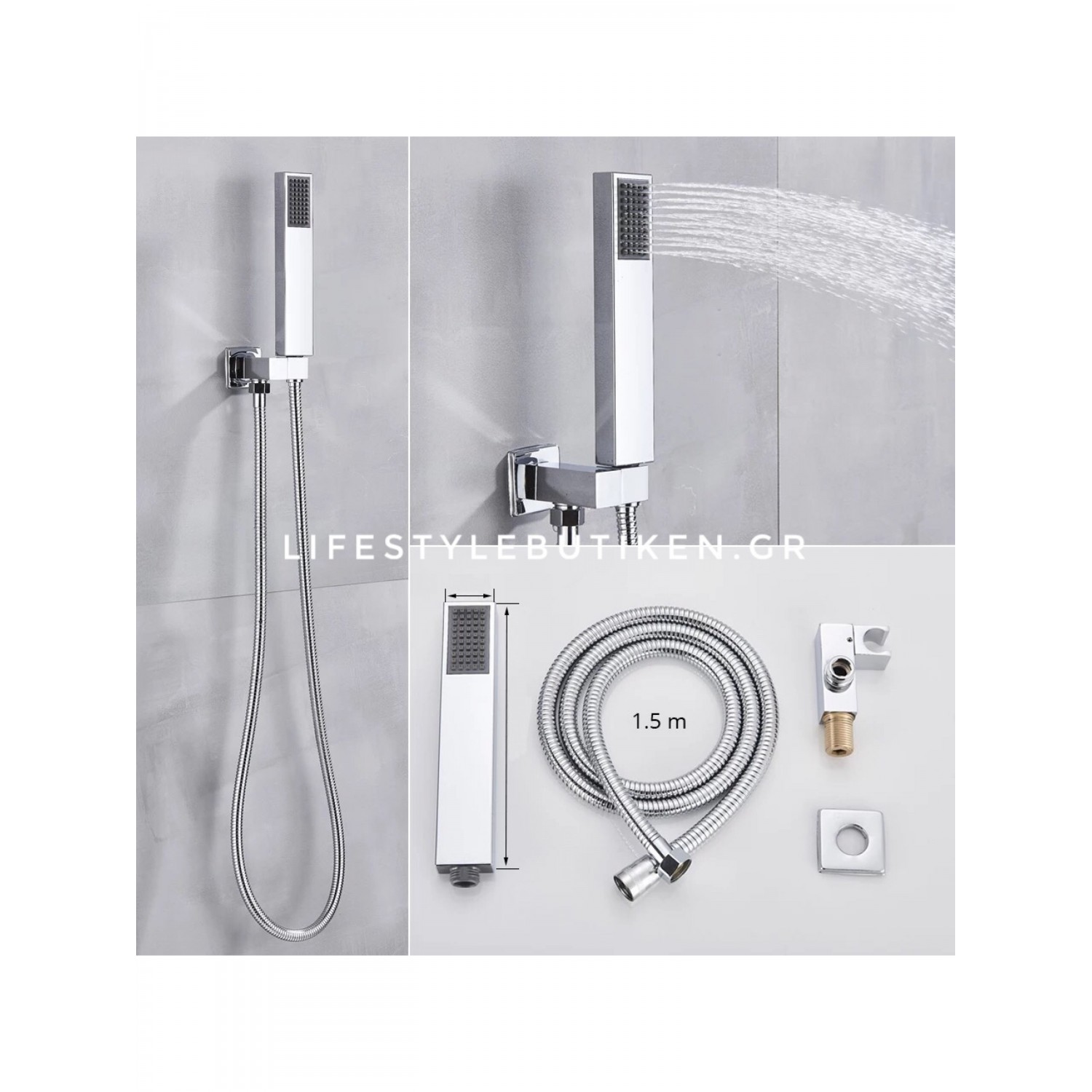 NARON Σετ Εντοιχιζόμενο Σύστημα Ντουζ 30 Εκατοστών Τριών Εξόδων Καταράκτη NR4035 CHROME