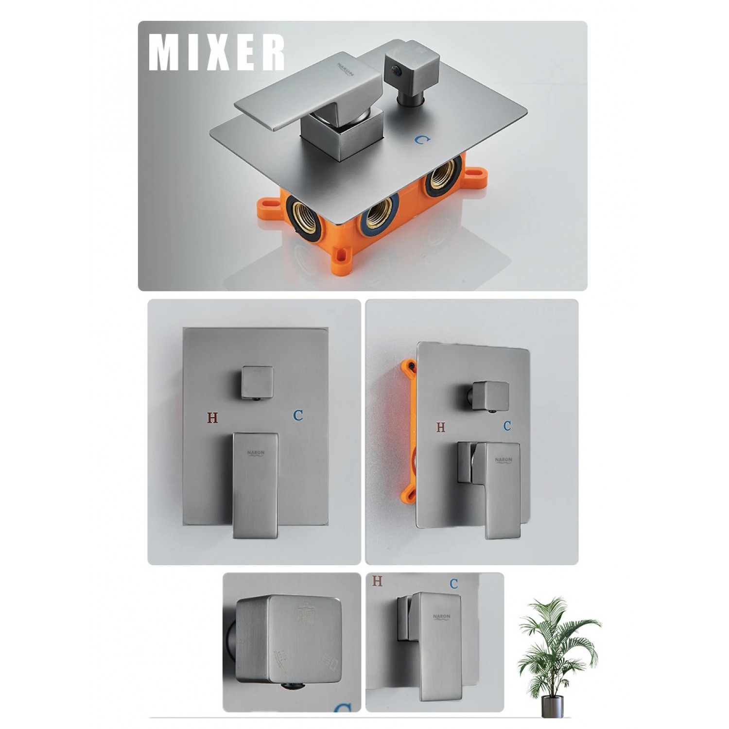 NARON Σετ Εντοιχιζόμενο Σύστημα Ντουζ 3 εξόδων CZ4034 GREY