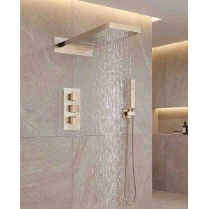 NARON Σετ Εντοιχιζόμενο Σύστημα Ντουζ Με Θερμοστατική Μπαταρία 3 εξόδων Καταρράκτης NR-5010 BRUSHED GOLD