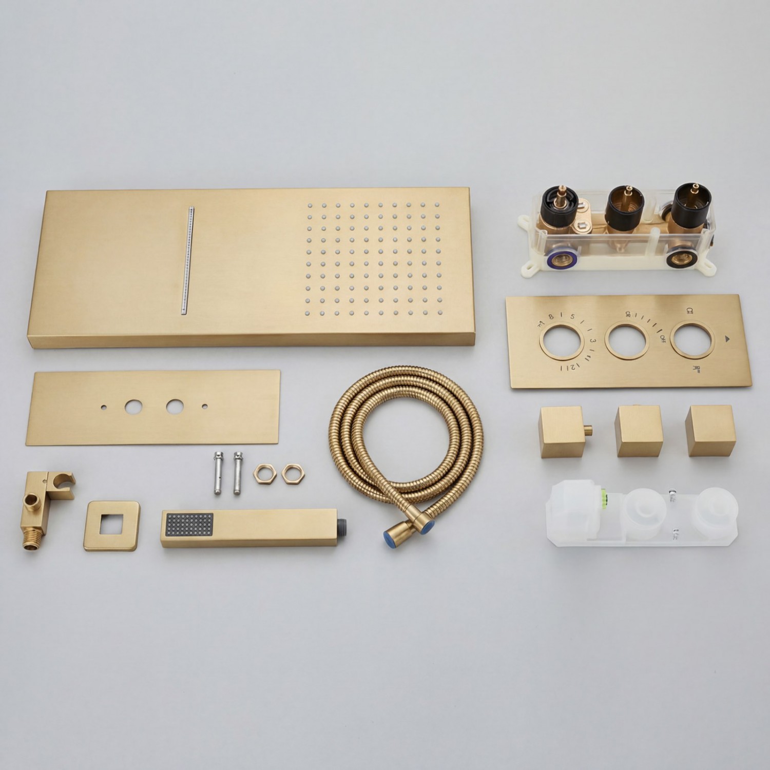 NARON Σετ Εντοιχιζόμενο Σύστημα Ντουζ Με Θερμοστατική Μπαταρία 3 εξόδων Καταρράκτης NR-5010 BRUSHED GOLD