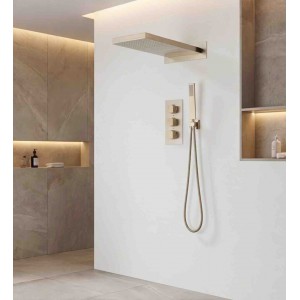 NARON Σετ Εντοιχιζόμενο Σύστημα Ντουζ Με Θερμοστατική Μπαταρία 3 εξόδων Καταρράκτης NR-5010 BRUSHED GOLD