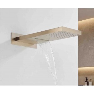 NARON Σετ Εντοιχιζόμενο Σύστημα Ντουζ Με Θερμοστατική Μπαταρία 3 εξόδων Καταρράκτης NR-5010 BRUSHED GOLD