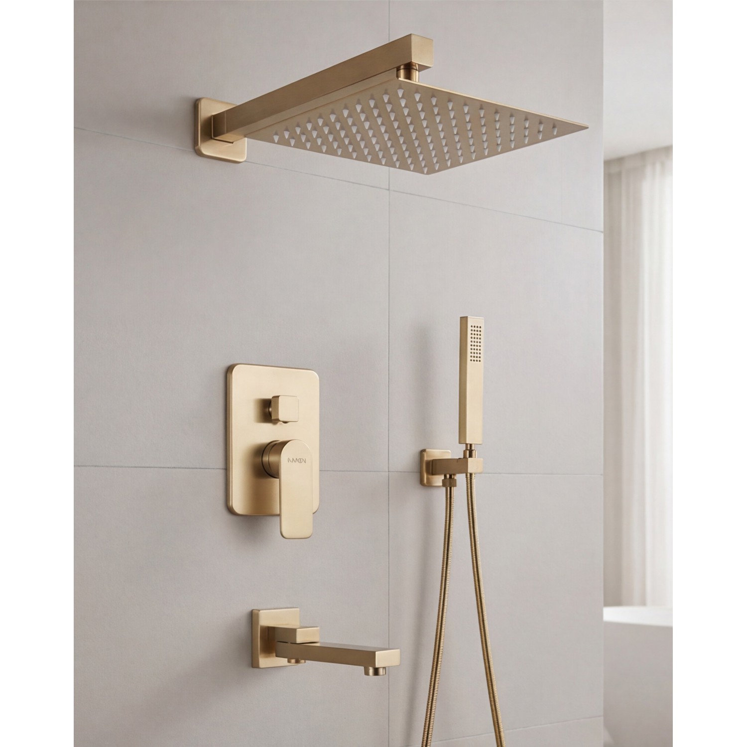 NARON Σετ Εντοιχιζόμενο Σύστημα Ντουζ 3 εξόδων με ρουξούνι NR4034 BRUSHED GOLD