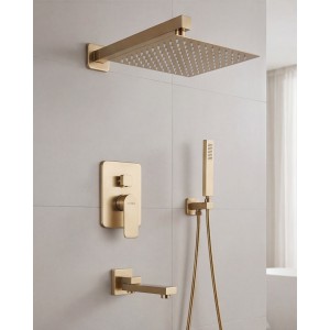 NARON Σετ Εντοιχιζόμενο Σύστημα Ντουζ 3 εξόδων με ρουξούνι NR4034 BRUSHED GOLD