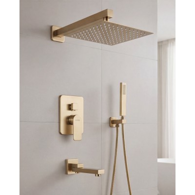 NARON Σετ Εντοιχιζόμενο Σύστημα Ντουζ 3 εξόδων με ρουξούνι NR4034 BRUSHED GOLD