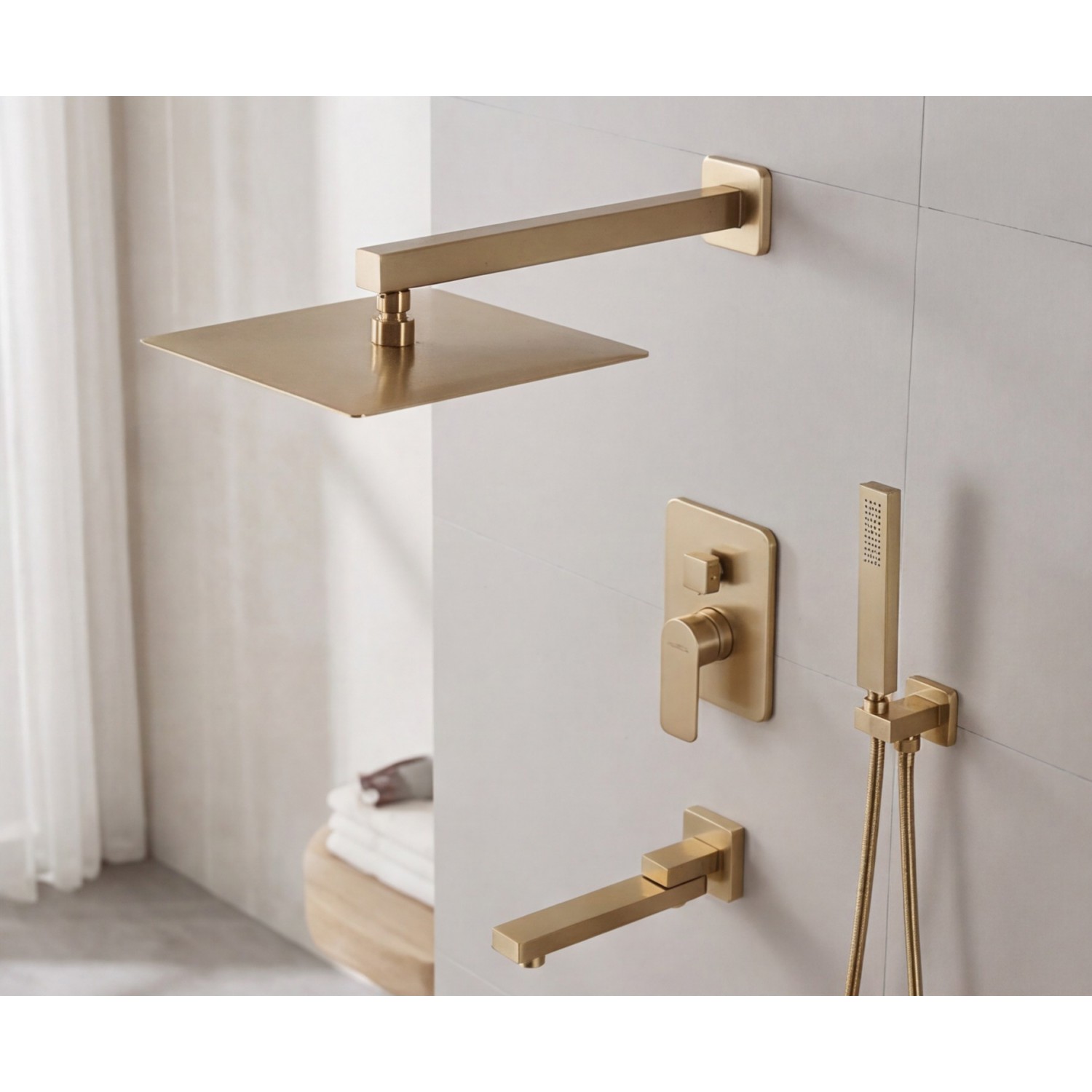 NARON Σετ Εντοιχιζόμενο Σύστημα Ντουζ 3 εξόδων με ρουξούνι NR4034 BRUSHED GOLD
