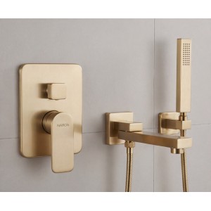 NARON Σετ Εντοιχιζόμενο Σύστημα Ντουζ 3 εξόδων με ρουξούνι NR4034 BRUSHED GOLD