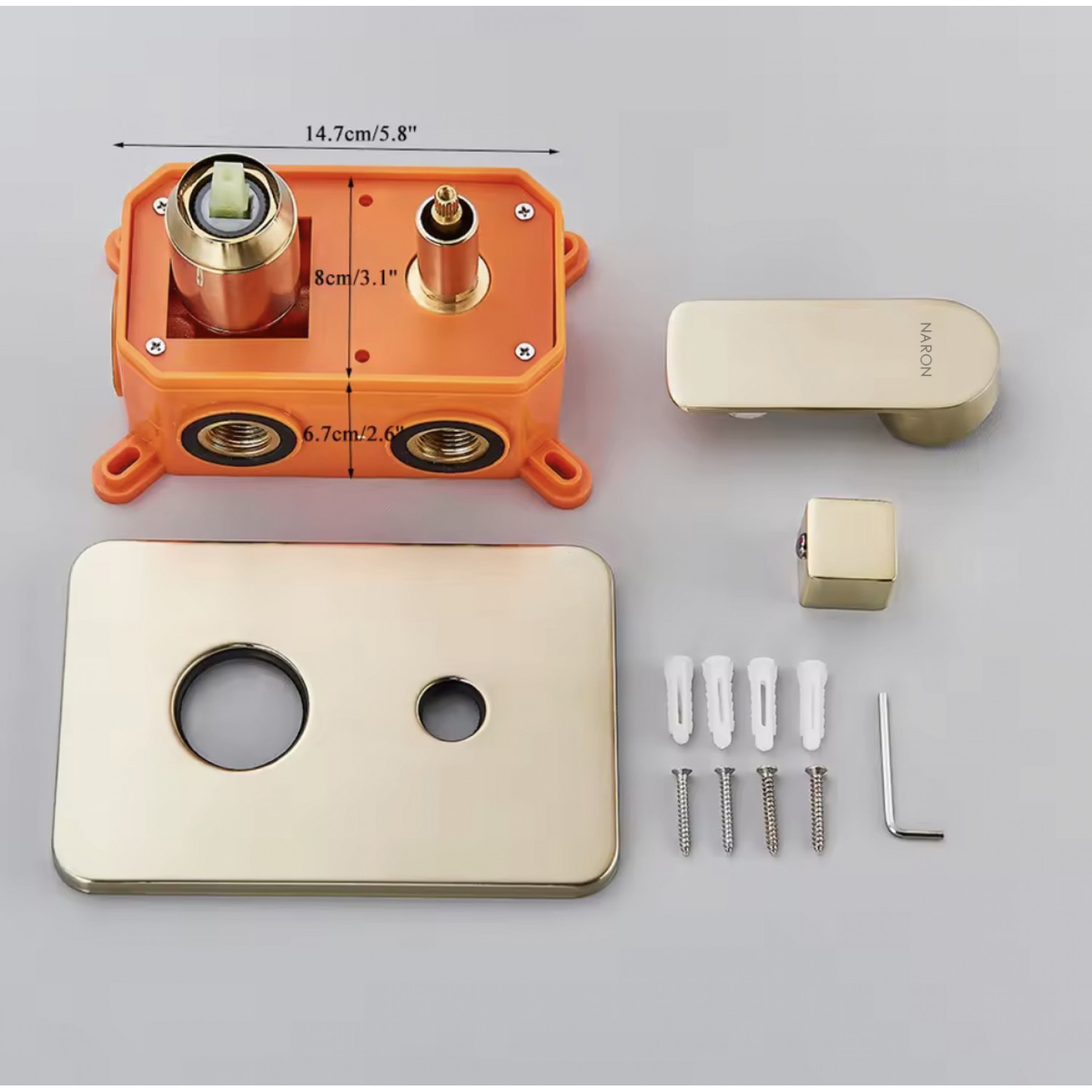 NARON Σετ Εντοιχιζόμενο Σύστημα Ντουζ 3 εξόδων με ρουξούνι NR4034 BRUSHED GOLD