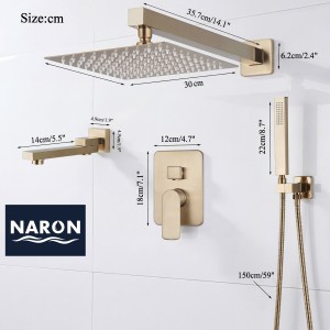 NARON Σετ Εντοιχιζόμενο Σύστημα Ντουζ 3 εξόδων με ρουξούνι NR4034 BRUSHED GOLD