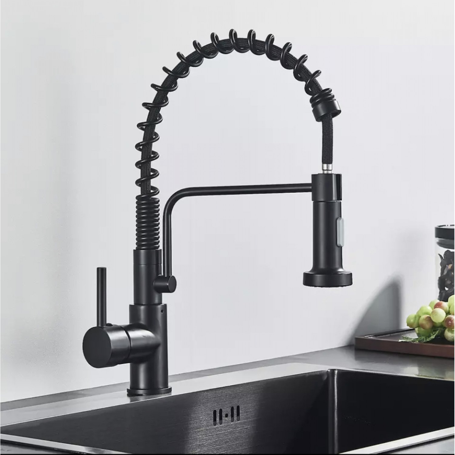 BLACK Σπιράλ βρύση κουζίνας διπλής ροής με διακόπτη MY-ABC016 BLACK