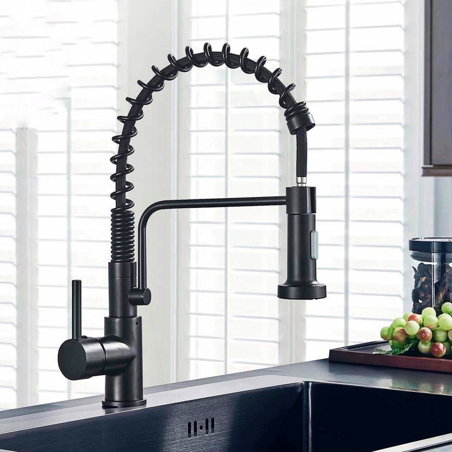 BLACK Σπιράλ βρύση κουζίνας διπλής ροής με διακόπτη MY-ABC016 BLACK