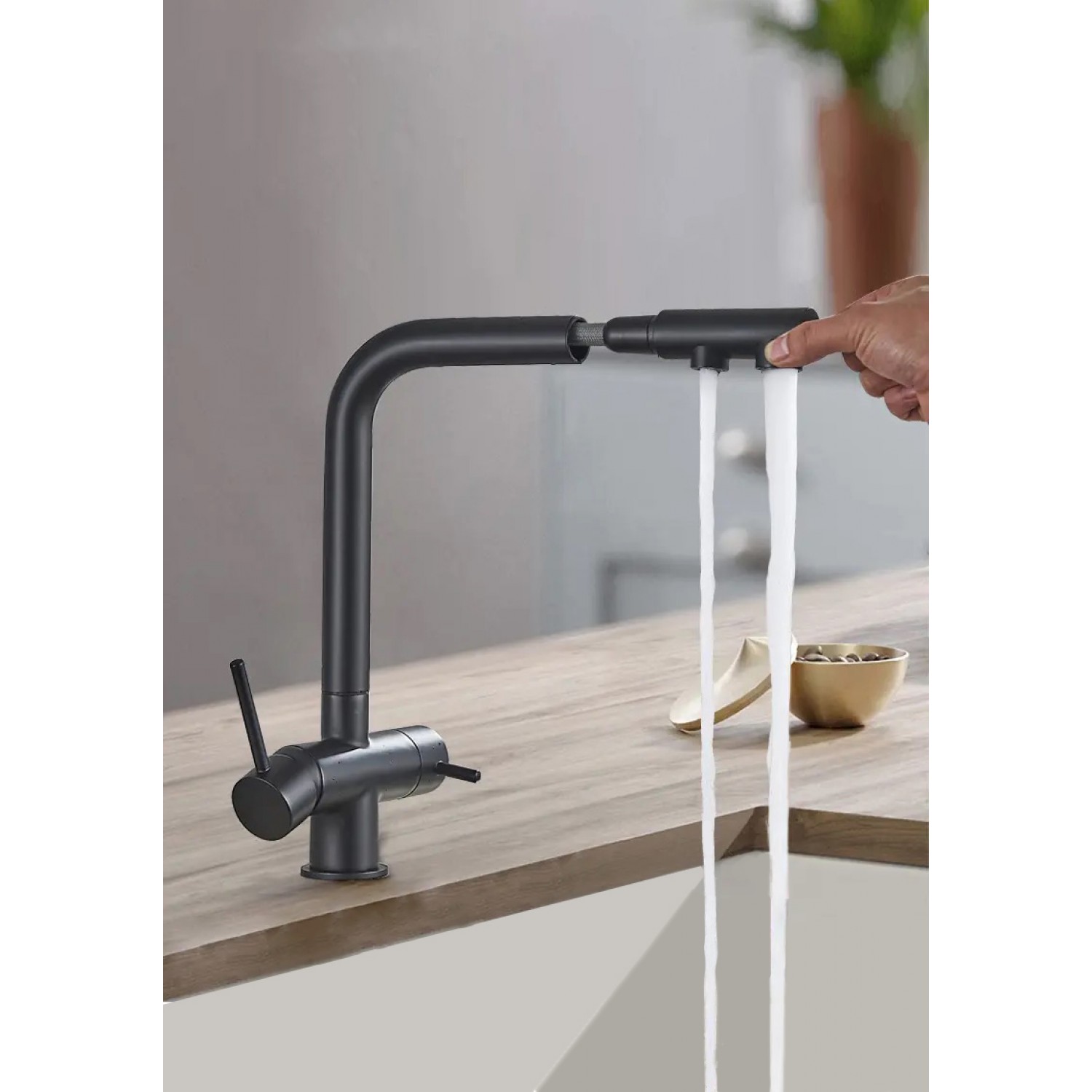 Τρίοδη Μπαταρία Κουζίνας με προεκτεινόμενο ντουζ STOCCO ST1199B BLACK MAT