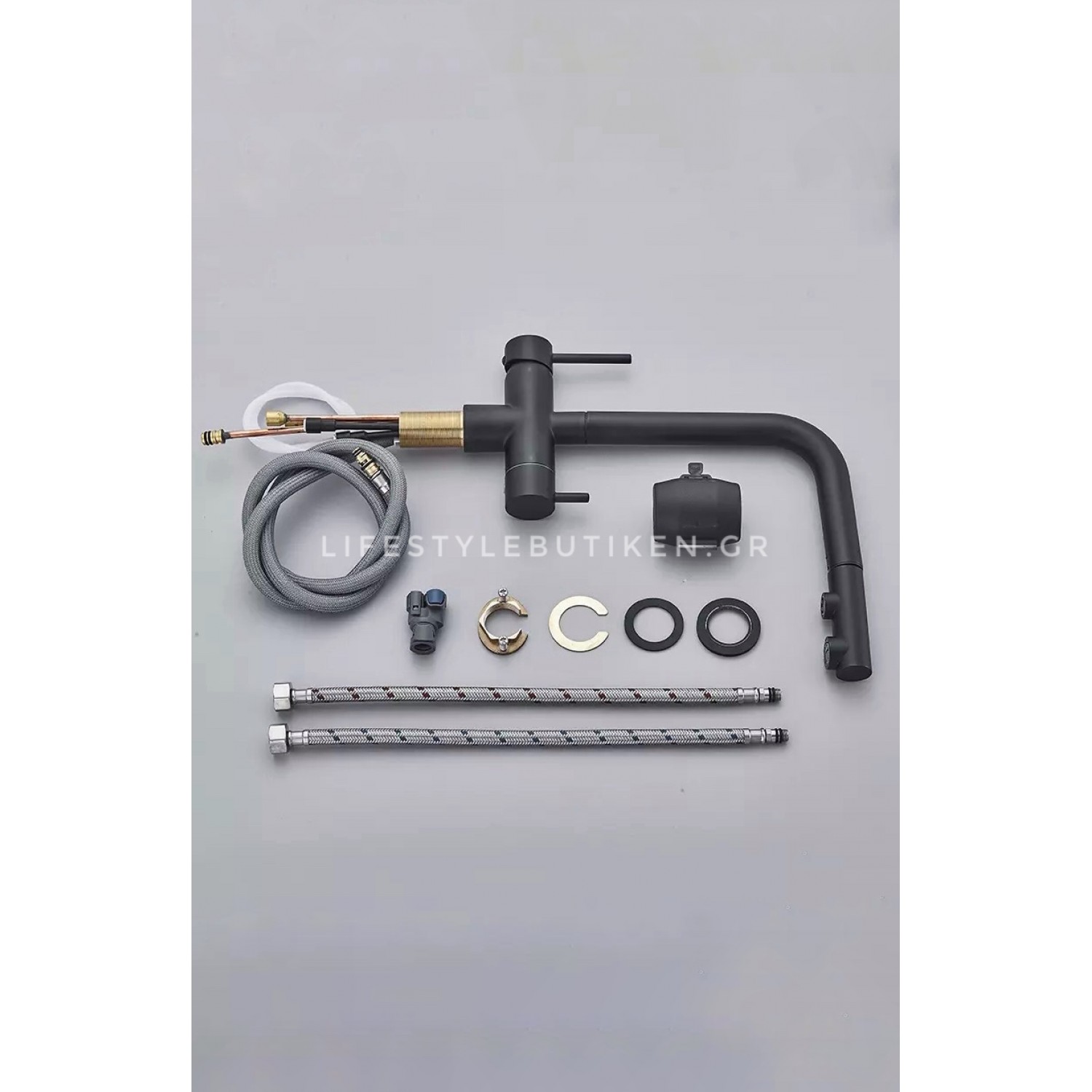 Τρίοδη Μπαταρία Κουζίνας με προεκτεινόμενο ντουζ STOCCO ST1199B BLACK MAT