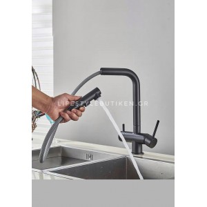 Τρίοδη Μπαταρία Κουζίνας με προεκτεινόμενο ντουζ STOCCO ST1199B BLACK MAT