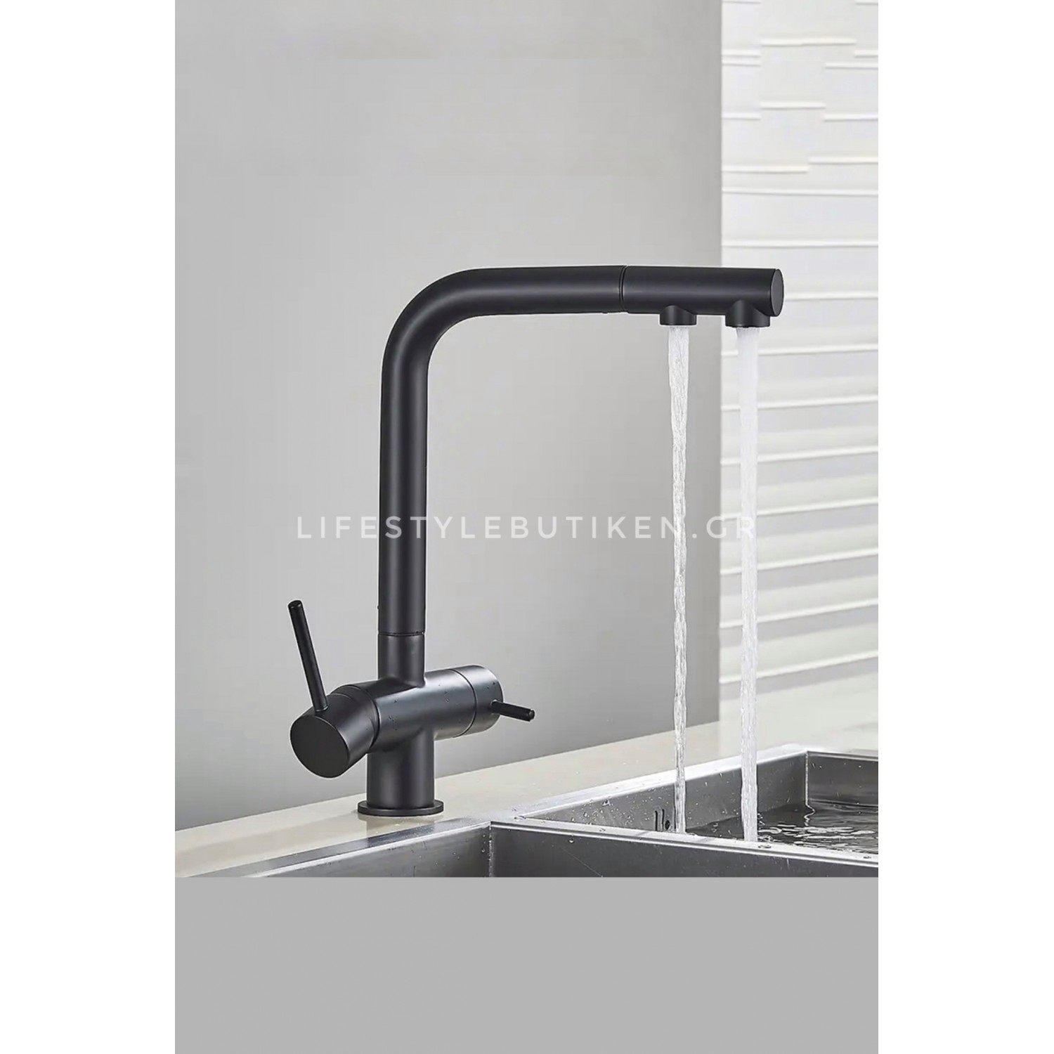 Τρίοδη Μπαταρία Κουζίνας με προεκτεινόμενο ντουζ STOCCO ST1199B BLACK MAT