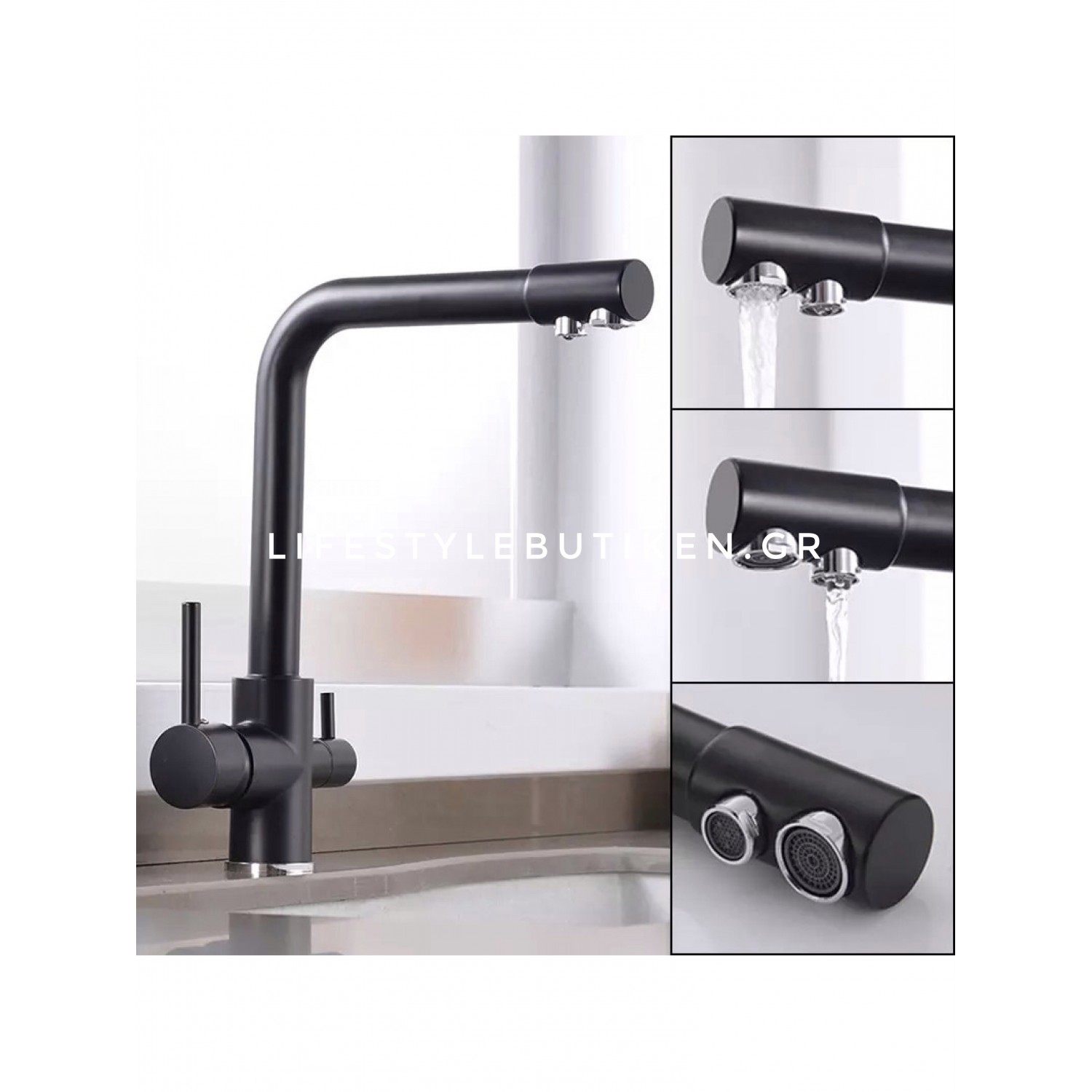 Τρίοδη Μπαταρία Κουζίνας Φίλτρου STOCCO ST2299B BLACK MAT