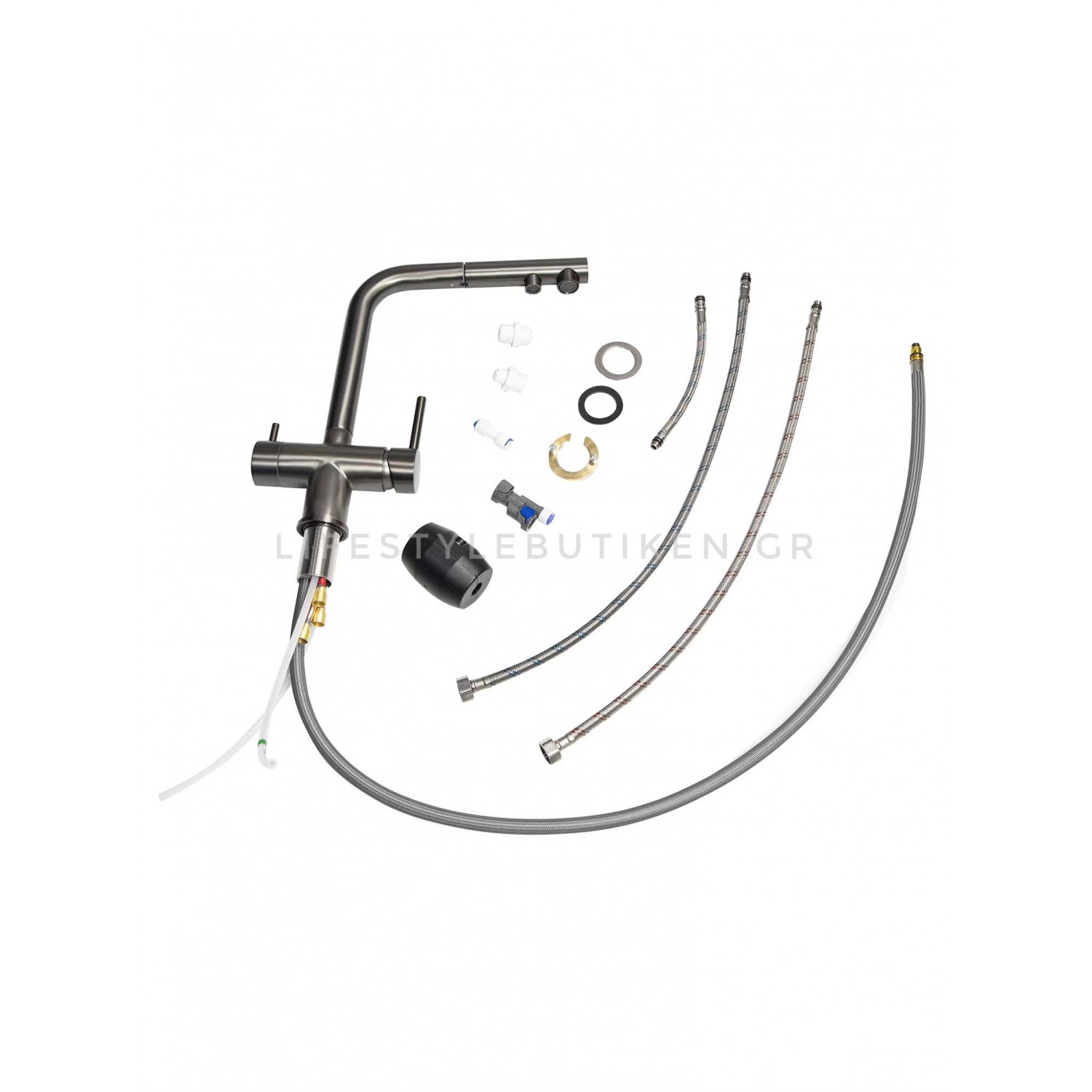 STOCCO Τρίοδη Μπαταρία Κουζίνας με προεκτεινόμενο ντουζ ST1199 Gun Grey