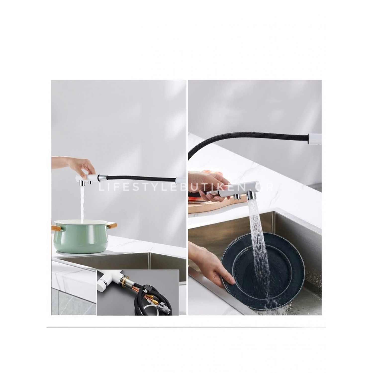 STOCCO Τρίοδη Μπαταρία Κουζίνας με προεκτεινόμενο ντουζ ST1199 White