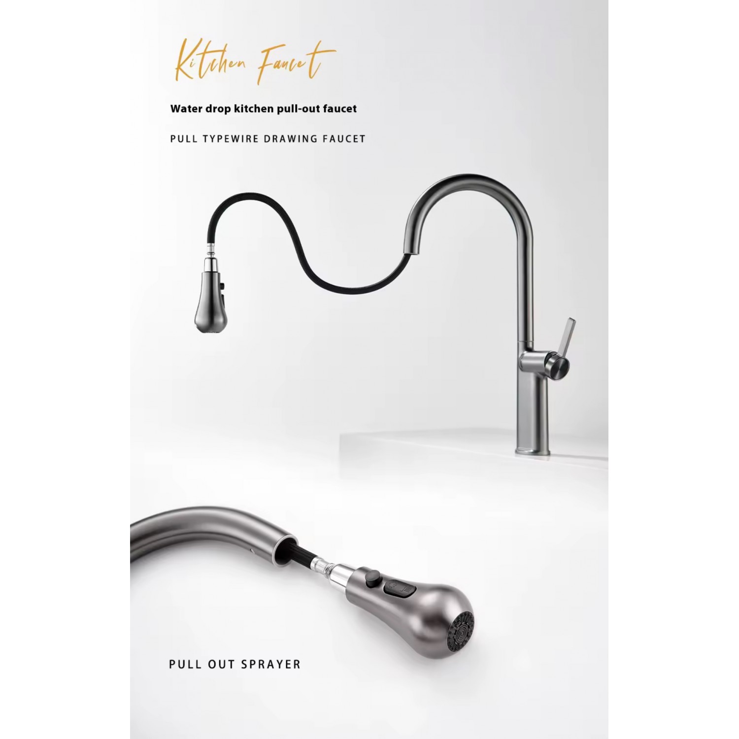 NARON Ψηλή Μπαταρία κουζίνας με αποσπώμενο επεκτεινόμενο ντουζ NR1310 GUN METAL