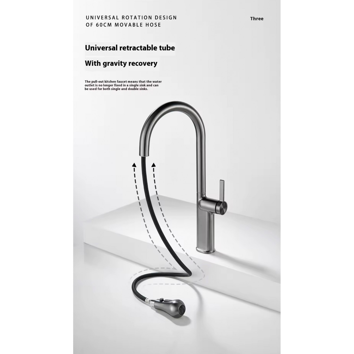 NARON Ψηλή Μπαταρία κουζίνας με αποσπώμενο επεκτεινόμενο ντουζ NR1310 GUN METAL