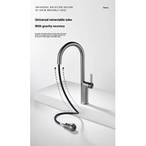 NARON Ψηλή Μπαταρία κουζίνας με αποσπώμενο επεκτεινόμενο ντουζ NR1310 GUN METAL