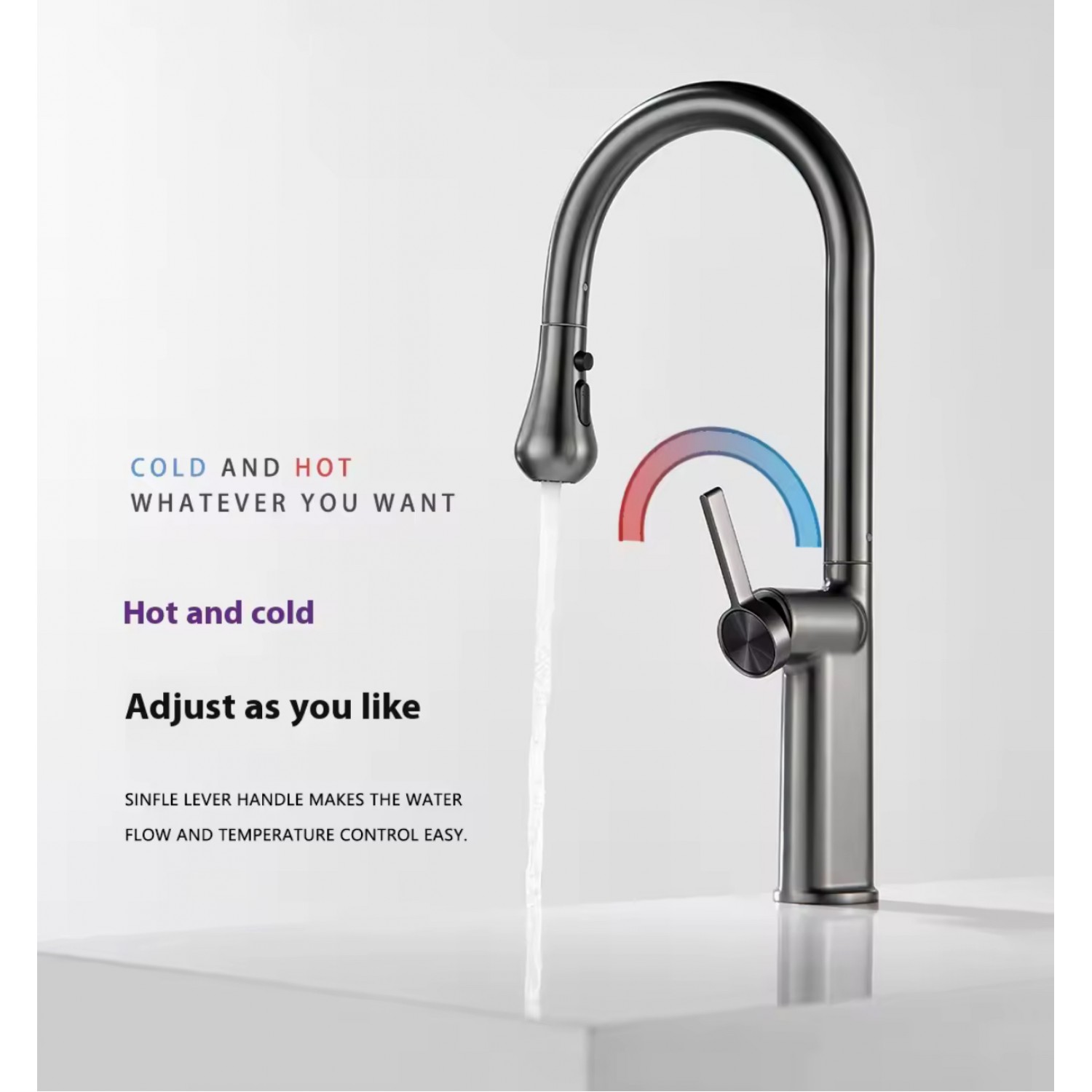 NARON Ψηλή Μπαταρία κουζίνας με αποσπώμενο επεκτεινόμενο ντουζ NR1310 GUN METAL