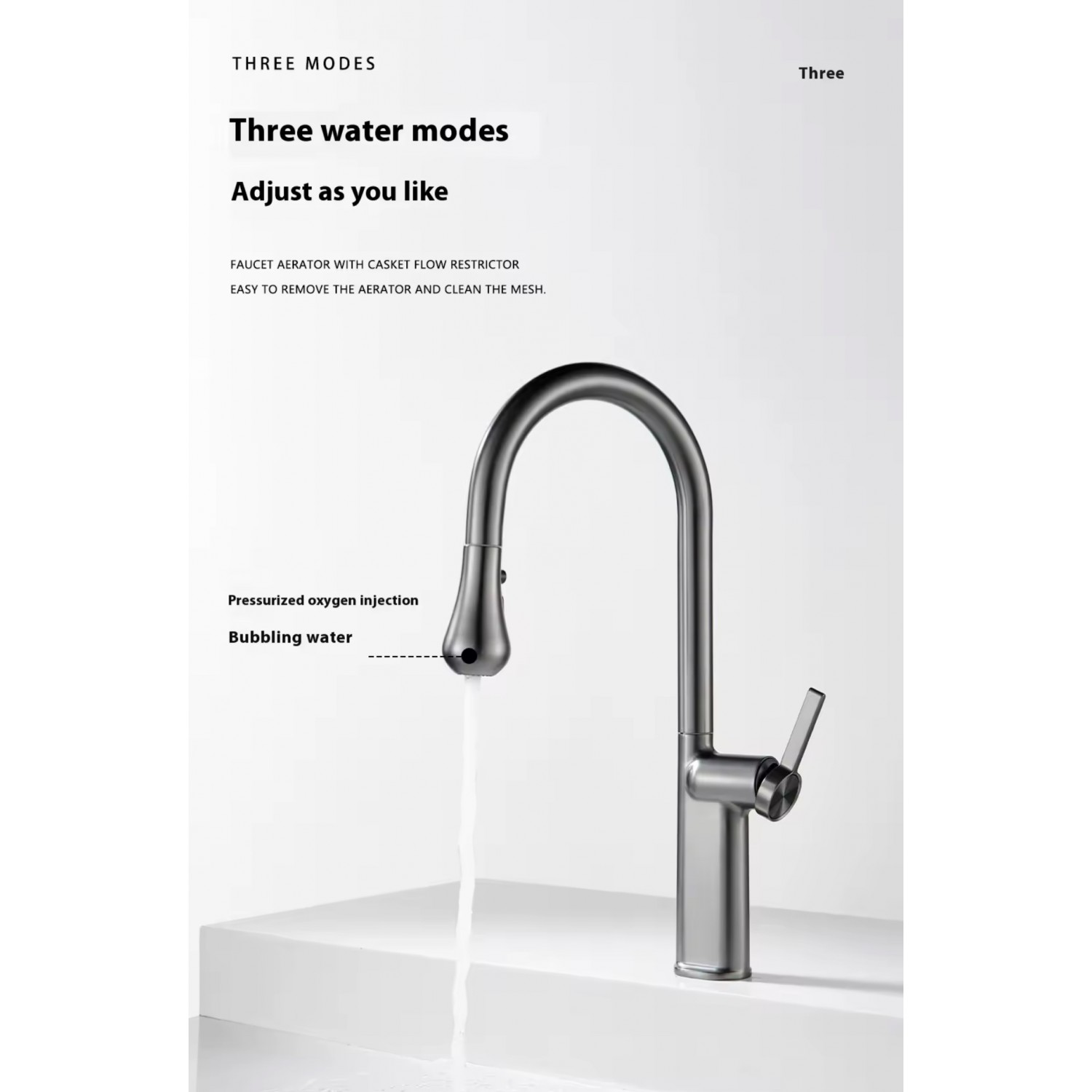 NARON Ψηλή Μπαταρία κουζίνας με αποσπώμενο επεκτεινόμενο ντουζ NR1310 GUN METAL