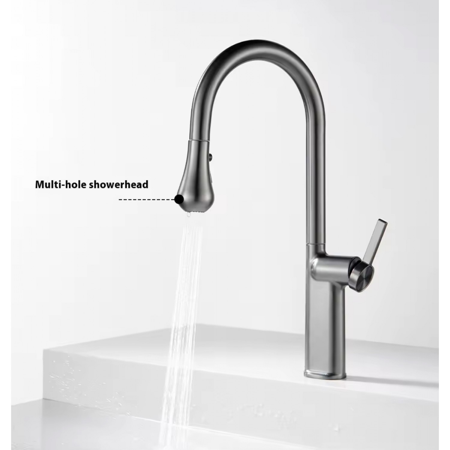 NARON Ψηλή Μπαταρία κουζίνας με αποσπώμενο επεκτεινόμενο ντουζ NR1310 GUN METAL